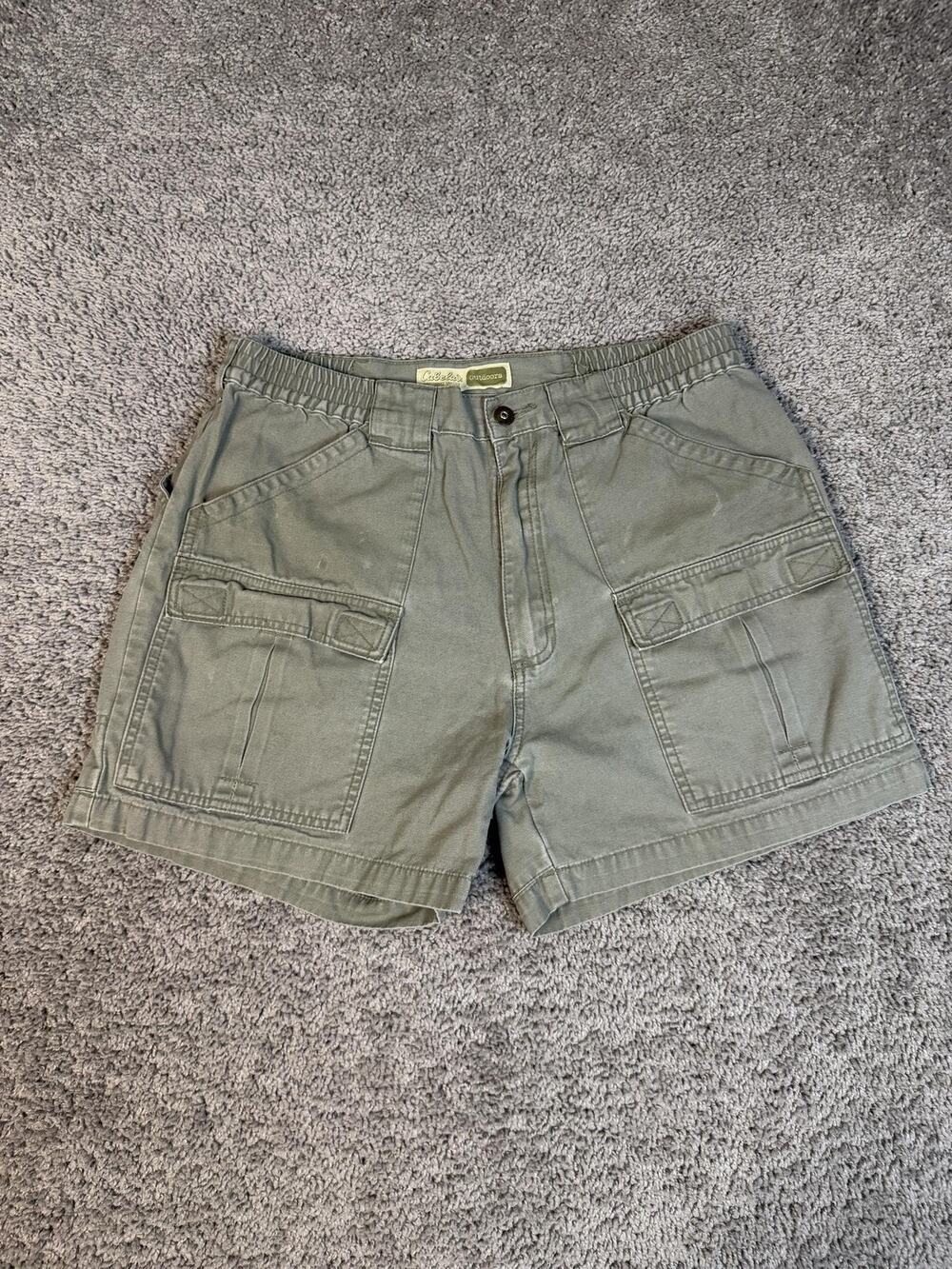 Cabela's Shorts Mens 34 Green Cargo Canvas Cotton Relaxed 4 In Inseam Pockets